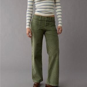 AE Green Corduroy Wide-Leg Pants